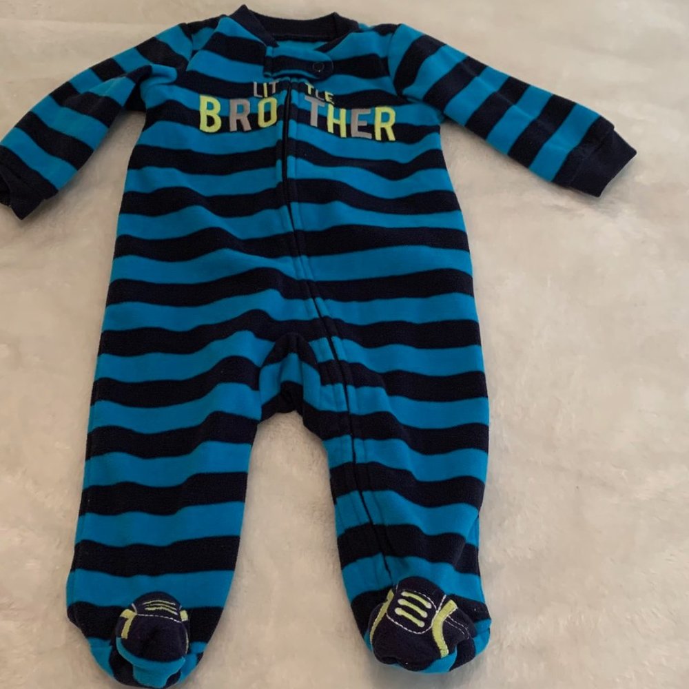 Child of Mine Blue Striped Footies Little Brother Size 0-3 Months